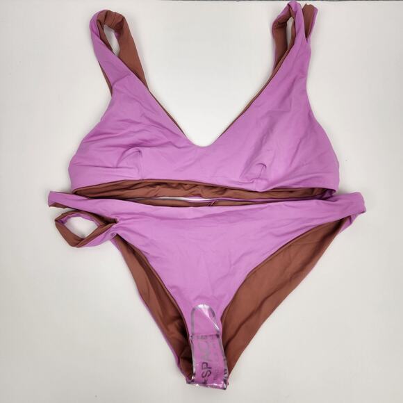 L*Space Bikini Set Breakers Bottom One Wave Top in Purple Brown Reversible XL - Picture 1 of 8